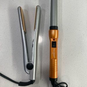 Chi Silver Ceramic 1" Flat Iron and BedHead TIGI Orange Curling Wand Bundle